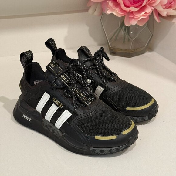 Adidas Originals NMD V3 Black White Gold Kids Running Shoes Sneakers - Picture 2 of 9